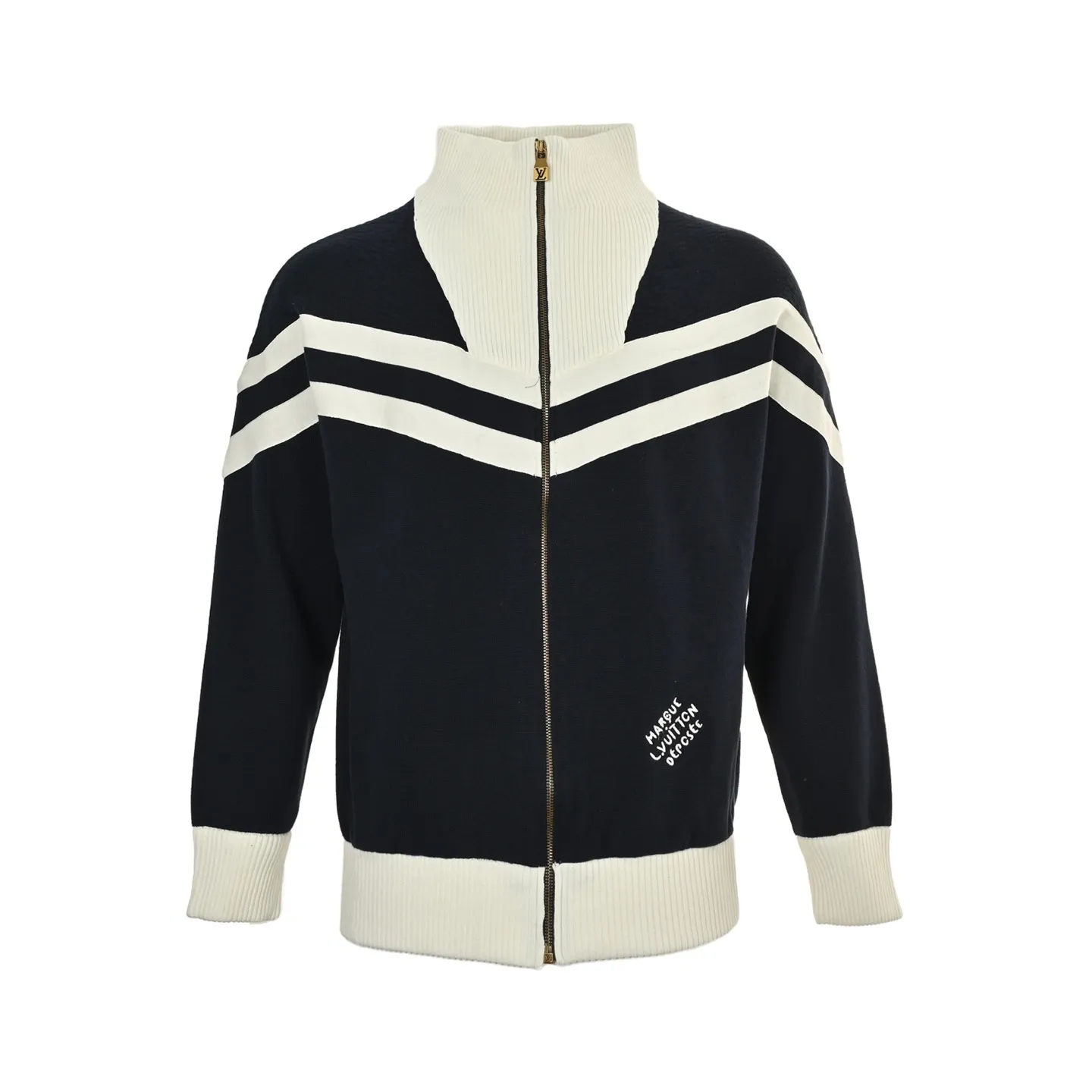 Louis Vuitton/Louis Vuitton 24Fw stand collar striped contrast zipper knitted jacket